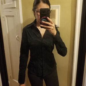 2/$15 Black embroidered button down collared shirt